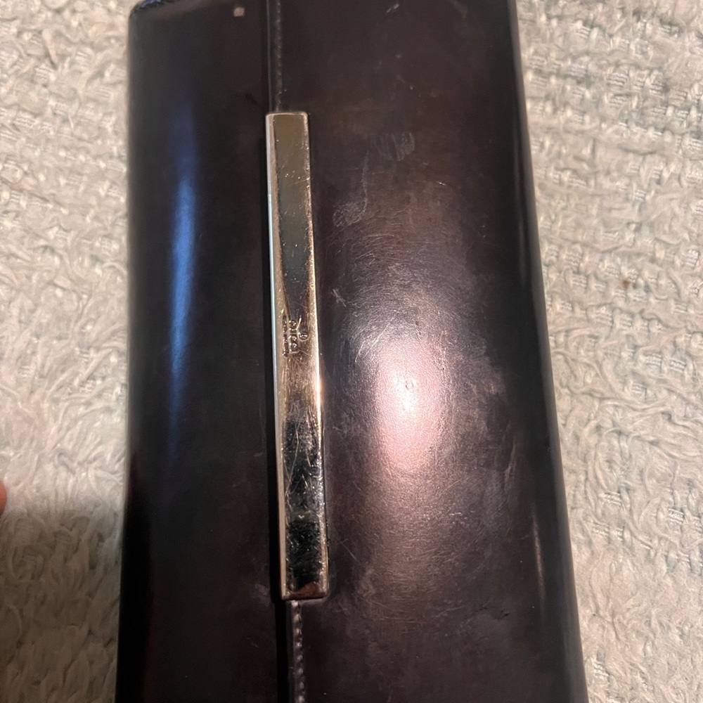 Gucci Dark Brown Leather Wallet with Silver Accent